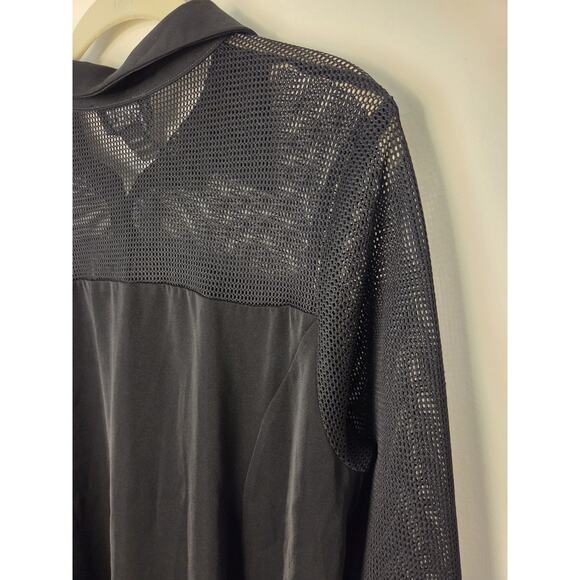 Gracia A-Line Long Sleeved Mesh Trim Shirt Dress Button Front Hi Lo Womens L - Picture 6 of 11